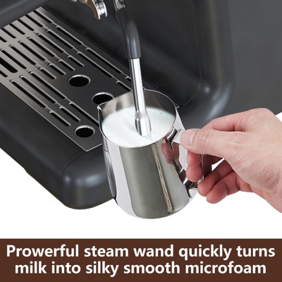 Espresso Machine with Integrated Grinder and Auto Milk Frother, 20 Bar Espresso Maker with Seconds Heat Up, Steam Wand, Removable Water Tank