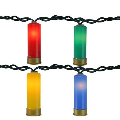 Northlight Set of 10 Multi-Color Shotgun Shell Novelty Christmas Lights - 7.5 ft Green Wire