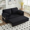 62" Queen 3-in-1 Modern Pull Out Convertible Sofa Bed - Black Velvet Sleeper with USB Ports & Side Pocket, Comfy Loveseat for Living Room - 2 of 4