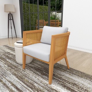Contemporary Natural Caned Poplar Wood Accent Chair - Olivia & May: No Assembly, Textured Finish - 1 of 4