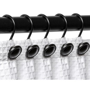 Home Mart Goods 12 Piece Set - Matte Black Button Heavy Duty Shower Curtain Hooks Rings Rustproof Metal - 1 of 4