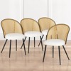 Bekrvio Mid-Century Modern Rattan Dining Chairs Set of 2/4,PU leather/Boucle Upholstered Kitchen Chairs with Cane Back and Metal Leqs for Dining Room - 4 of 4