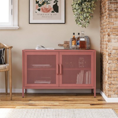Terracotta Metal Mesh 2-Door Adjustable Storage Cabinet