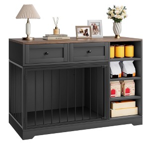 47" Large Dog Crate Furniture with 2 Drawers & 4 Shelves, Multi-Functional Wooden Dog Kennel Indoor as TV Stand, Sideboard for Medium Large Dogs - 1 of 4
