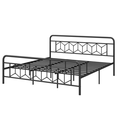 Tangkula Full/King/Queen/Twin Metal Bed Frame Platform Bed with Diamond Accented Headboard & Footboard Black