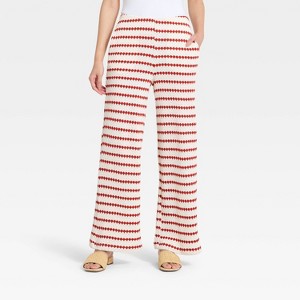 Women's Casual Textured Pull-On Pants - A New Day™ Cream/Red L