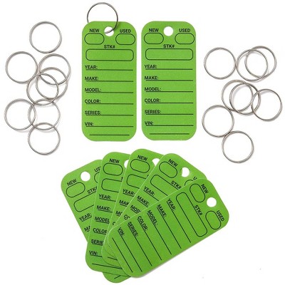 Juvale 250-Pack Plastic Key Car Tags with Metal Rings, Dealership Supplies, Green 3 x 1 Inches