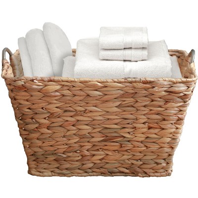 Vintiquewise Water Hyacinth Wicker Large Square Storage Laundry Basket with Handles