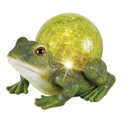 Collections Etc Crackled Glass Solar Powered Frog Garden Statue