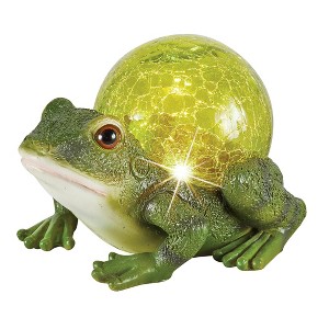 Collections Etc Crackled Glass Solar Powered Frog Garden Statue - 1 of 2