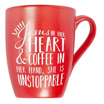 Elanze Designs Jesus In Her Heart And Coffee She Is Unstoppable Crimson Red 10 ounce New Bone China Coffee Cup Mug