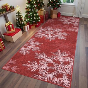 TackView Christmas Runner Rug Washable with Non Slip TPR Backing, Snowflakes Xmas Decoration Carpets for Hallway Bedroom Kitchen - 1 of 4