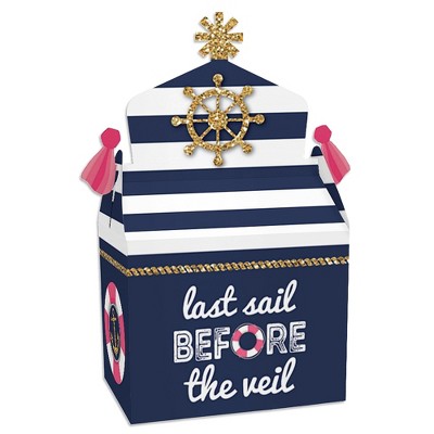 Big Dot of Happiness Last Sail Before the Veil - Treat Box Party Favors - Nautical Bachelorette and Bridal Shower Goodie Gable Boxes - Set of 12