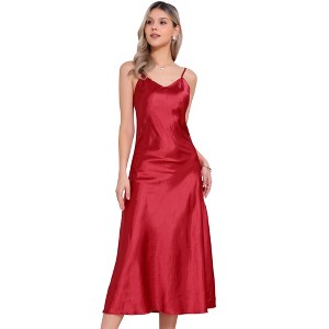 INSPIRE CHIC Women's Satin Sleeveless V Neck Spaghetti Strap Evening Party Maxi Dress - 1 of 4
