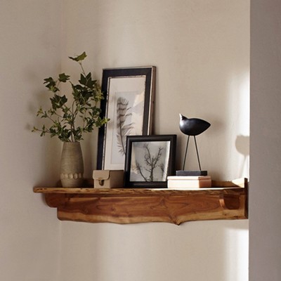 Alpine Natural Live Edge Acacia Wood 48" Mantel Shelf