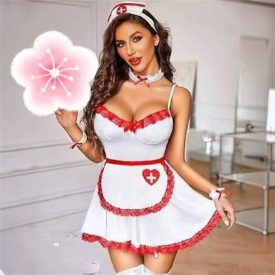 Clotth Women's Maid Costume - Roleplay Lingerie Sleepwear Dress with necklace, apron, thigh ring, wristband and thong, Halloween Accessory