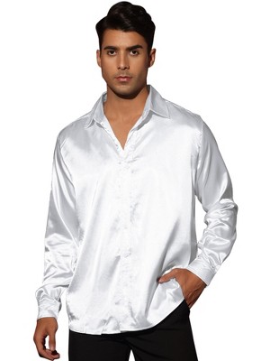 Button Down Shirt Men Black Silver Contrast Party Long Sleeve