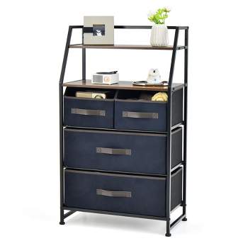 Costway 4-Drawer Dresser Organizer Closet Storage Cabinet with  Shelves & Foldable Drawers