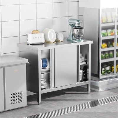 Winado 39 x 19 Inches Stainless Steel Prep Table With Cabinet And 2 Sliding Doors