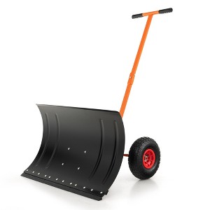 Costway 29" Snow Shovel Heavy-Duty Metal Adjustable Angle & Height Snow Clear with Wheels - 1 of 4