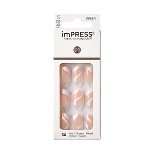 imPRESS Press-On Manicure White Short Oval Fake Nails - Golden Days - 33ct - 1 of 4