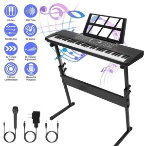 Kids 61-Key Electronic Keyboard Piano with Microphone, Recording & Music Stand, 100 Tones Rhythms Educational Musical Toy for Beginners - 1 of 4