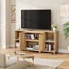 70 Inch TV Stand, Boho TV Stand with Rattan Cabinet Doors, Entertainment Center with 4 Open Shelve, Mid-Century Modern TV Stands - Natural - 2 of 4