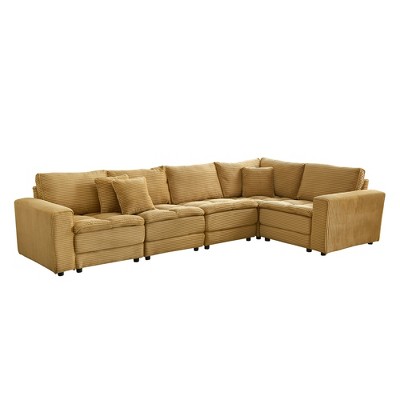 VYNXARIA 5 Seats,Oversized Sectional Sofa,L Shaped Corner Couch with Detachable Seat & Back Cushion,Corduroy Upholstery Convertible Sleeper Sofa&Couch