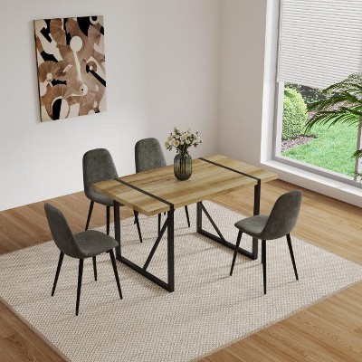 FURNIinspire Dining Tables 55" Modern Dining Table Set For 4, Rectangular Solid Wood Dining Table Metal Base And Legs, Suitable for Dining Room