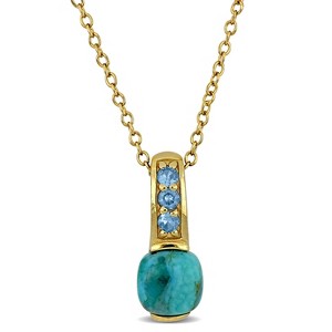 EVERLY JEWELRY | Yellow Plated Sterling Silver 1 1/3ct TGW Composite Light Blue Turquoise and Blue Cubic Zirconia drop Pendant with Chain, 18 inc - 1 of 4