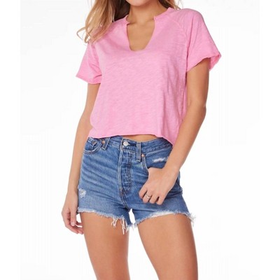 Women's Split Neck Short Sleeve Boxy Raglan Tee - bobi