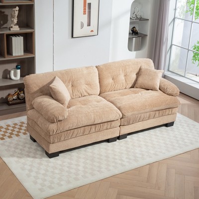 Two-seat Sectional Sofa Modular Deep Seat Sofa Couch Polyester Sofa Sleeper Comfy Polyester Furniture for Living Room Apartment Studio Office-Khaki