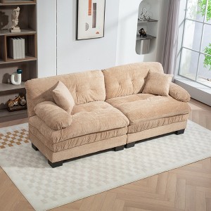 Two-seat Sectional Sofa Modular Deep Seat Sofa Couch Polyester Sofa Sleeper Comfy Polyester Furniture for Living Room Apartment Studio Office-Khaki - 1 of 1