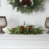 Nearly Natural 20-in Holiday Winter Greenery and Berries Triple Candle Holder Artificial Christmas Table Arrangement - 3 of 4
