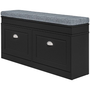 Modern Shoe Storage Bench, Entry Way Bench with Cushion, 2 Drawers, Storage Ottoman Bench, Holds 8 Pairs - 1 of 4