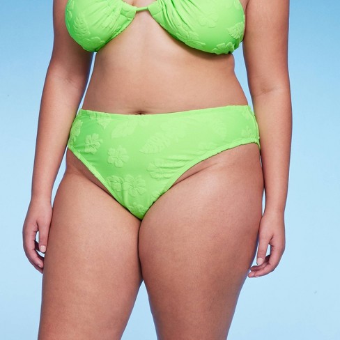 Women's Terry Textured High Leg Cheeky Bikini Bottom - Wild Fable™ Green X