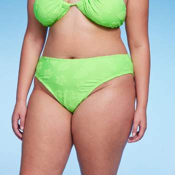 Women's Terry Textured High Leg Cheeky Bikini Bottom - Wild Fable™ Green