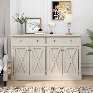 55.12" Vintage White Sideboard with 2 Drawers & 4 Doors, Adjustable Shelves for Living Room, Bedroom, Kitchen Storage - 1 of 4