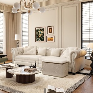 Whisen 89" Chesterfield Sleeper Sofa Bed, 3-in-1 Pull-Out Sofa Bed, Velvet 3-Seater Couch with Ottoman - 1 of 4