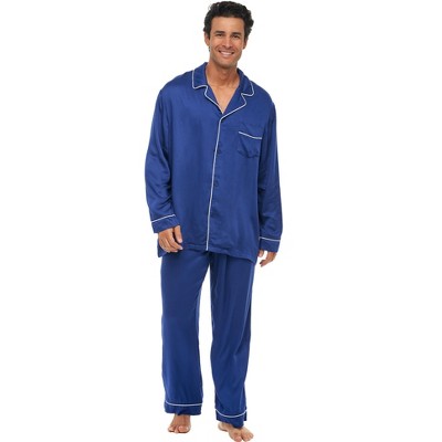 Adr Men's Lightweight Pajamas With Pockets, Button Down Pj Set Navy ...