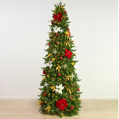 Easy Treezy 19T-REDGLD-75 7.5 Foot Pre-Lit and Pre-Decorated Douglas Fir Artificial Christmas Tree with Easy Assembly, Red and Gold