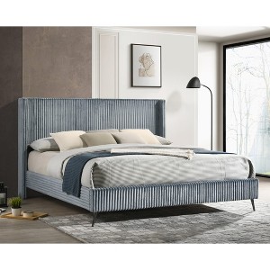 Roundhill Furniture Mavela Wide Wale Corduroy Upholstery Panel Bed, Blue - 1 of 4
