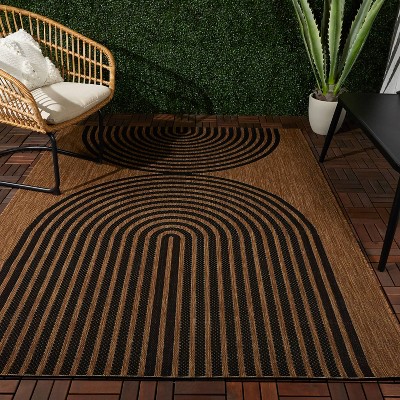 Tan and Black Rectangular Synthetic Stripe Indoor/Outdoor Rug 5' x 7'