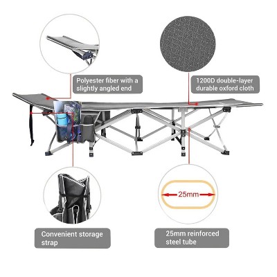 Gray Folding Camping Cot with Padded Mattress and Carry Bag