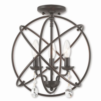Elegant Mini English Bronze Chandelier with Dangling Crystals