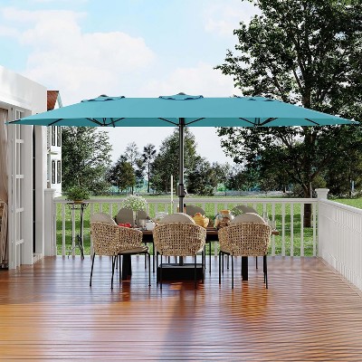 15ft Large Patio Umbrella with Base - Rectangular Patio Umbrella with Crank Handle, UV Protection for Outdoor Market, Backyard, Pool
