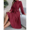 Women'S Stand-Up Collar Long Sleeve Waist Pleated Long Skirt Small Dress/Wine red L - 2 of 4