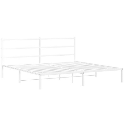 vidaXL King-Sized Metal Bed Frame with Headboard - White Steel Bedroom Furniture, 81.5"x78" Frame