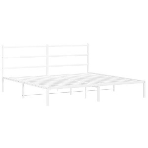 vidaXL King-Sized Metal Bed Frame with Headboard - White Steel Bedroom Furniture, 81.5"x78" Frame - 1 of 4
