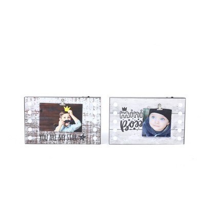 LuxenHome 2-Piece Kids Mini-Boss and Star Picture Frame Set with Lights Gray